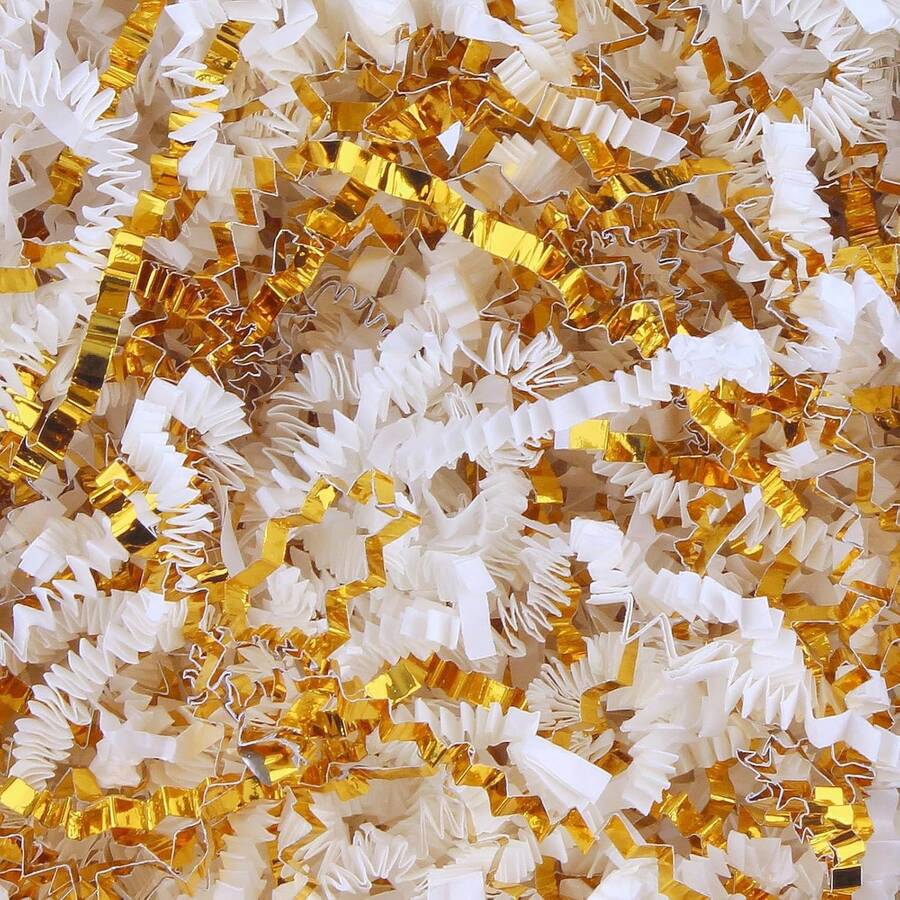 LDKGHE 4 Oz Crinkle Cut Paper Shred Filler Wrapping Baskets Filling Box Birthdays Thanksgiving Easter Weddings Valentines Mother's Day Anniversaries (White And Gold) - 淡粉色和金色 - 查看 1