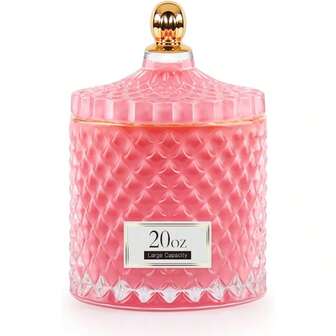 ALAMHI Candy Cookie Jar Candy Dish With Lid Apothecary Jars With Lids For Bathroom Pink Decor Aesthetic Room Decor Glass Decorative Jar For Storage Cotton Swab Or Cotton Rounds 20oz