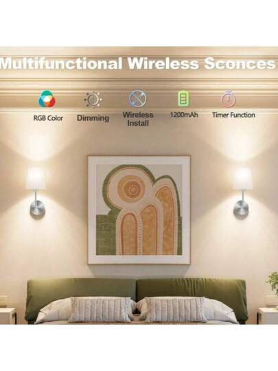 Wand Sconces, Bathroom Vanity Sconces Lighting Wit Fabric Shades, Wireless Installation, Battery Charging, Remote Control Industrial Lamps, Lights Bedroom Living Room Kitchen view 3