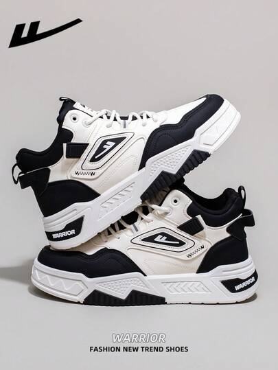 WARRIOR 1 Pair WARRIOR Men's Thick Sole Lace-Up Soft Bottom Casual Shoes, Low-Top Outdoor Flat Shoes, Round Toe Low Heel Non-Slip Solid Color Elegant Soft Bottom Hiking Shoes Suitable For Students Graduation Photos, Men Low-Top Leather Sneakers