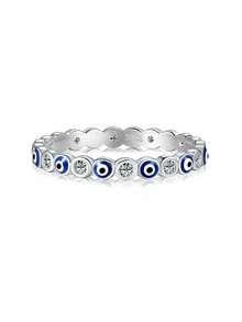 1 Stück 925 Sterling Silber überzogener Platin Europäischer & Amerikanischer Klassischer Farbiger Emaille Teufelsauge Zirkonia Ring, geeignet als Geschenk, für Dates, Partys, täglichen Gebrauch, hochwertiger Schmuck für Frauen - Teufelsaugenring - Übersicht 11