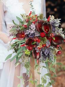 MEHELANY 12支酒红色人造马蹄莲，40厘米，PU材质，仿真花，马蹄莲人造花束，适用于家居婚礼装饰、室内/室外装饰、花园装饰、派对装饰、波西米亚风格装饰、节日派对装饰、母亲节生日庆祝、日常礼物等多种场合。 - 黑紅 - 查看 5