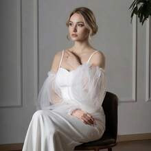 قفازات من التول الشفاف ذات الأكمام المنتفخة للعروس، تصميم بسيط لفستان السهرة، إكسسوار فستان الزفاف