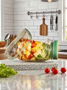 1个便携式侧开式沙拉盒，带盖 - 多功能食品收纳盒，适用于家庭、户外、旅行和聚会，可用作便当盒、零食盒和面包盒，是学生和同事的理想礼物，时尚家居必备品