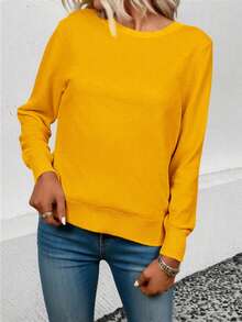 Suéter blusa tejida dama mujer playera casual calientito ajustado cuello redondo manga larga otoño invierno diario oficina elegante brillos imitación diamantes estampado rombos día noche - Amarillo - Ver 1