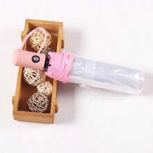 1 buc Umbrelă pliabilă transparentă drăguță, Umbrelă de călătorie portabilă și impermeabilă, Echipament romantic de ploaie, Design transparent drăguț, Roz/Transparent/Negru, Deschidere manuală, Portabilă, Ax impermeabil, Umbrelă de călătorie