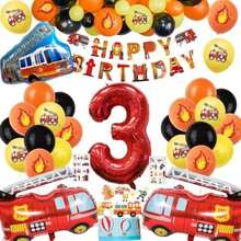 Globos Cumpleaños Niño 3 Años, Decoración Cumpleaños 3 año Niño Camión de Bomberos Globos de Cumpleaños 3 años, Camión de Bomberos Globo Cumpleaño Decoración Pegatinas Adornos Tartas para Niños(3 Years) - Tipo 1 - Ver 2