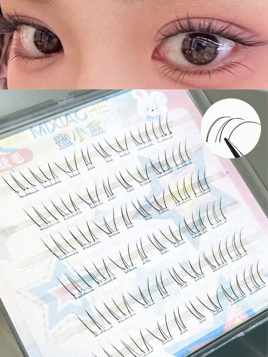 MIXIAOHE 男女通用下睫毛 - 透明带独立簇，自然隐形延伸，羽毛般轻盈的眼底，打造无妆感