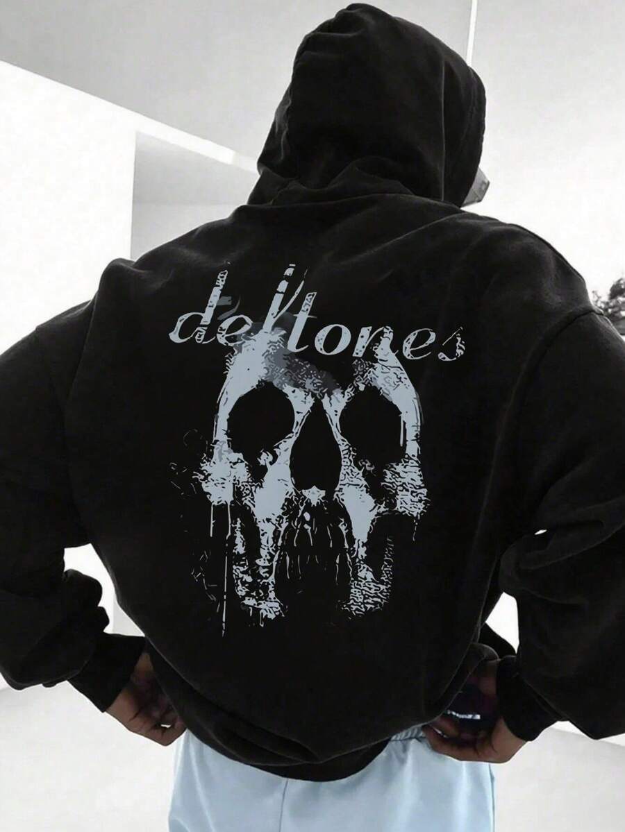 Shipped From The USA | Men's Halloween For Autumn Winter,Everyday Wear Patterned Hooded Sweatshirt , Black Color Long Warm Halloween Party Outfit,Machine Washable - Black - View 1