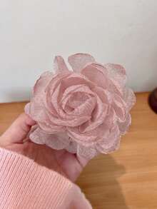 1pc 10cm Oversized Solid Color Mesh Rose Flower Hair Claw Clip, Sweet & Elegant For School, Party, Wedding, Vacation Outfit Hair Clips Hair Jaw Clip Hair Clamps Hair Clutch Hair Catcher Clip, Beach Accessories Fall Winter Hair Accessories For Women Summer - Pink - View 8