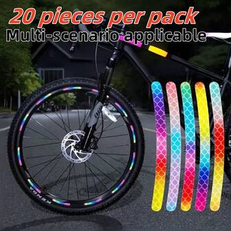 7色激光发光车轮反光贴纸（20张/包），防水耐磨3D反光警示贴纸，适用于汽车/摩托车/自行车，户外运动安全配件
