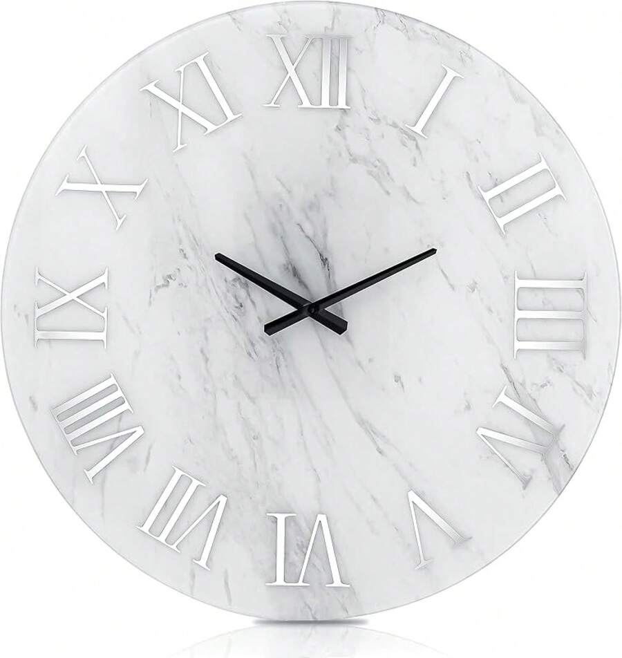 Modern Wall Clock - 23.62 Inch Frameless Marble Glass Wall Clock With Roman Numerals, Non-Ticking Large Decorative Clock - SF-MC585 - Xem 1
