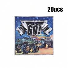 10/20/50 piezas, Juego de vajilla de cumpleaños de Monster Truck que incluye platos de papel, vasos y servilletas, platos desechables redondos de coches todoterreno, vajilla desechable de coches de carreras, platos con tema de camiones para fiestas de niños, pañuelos, vasos para decoraciones y suministros de fiestas de coches para niños