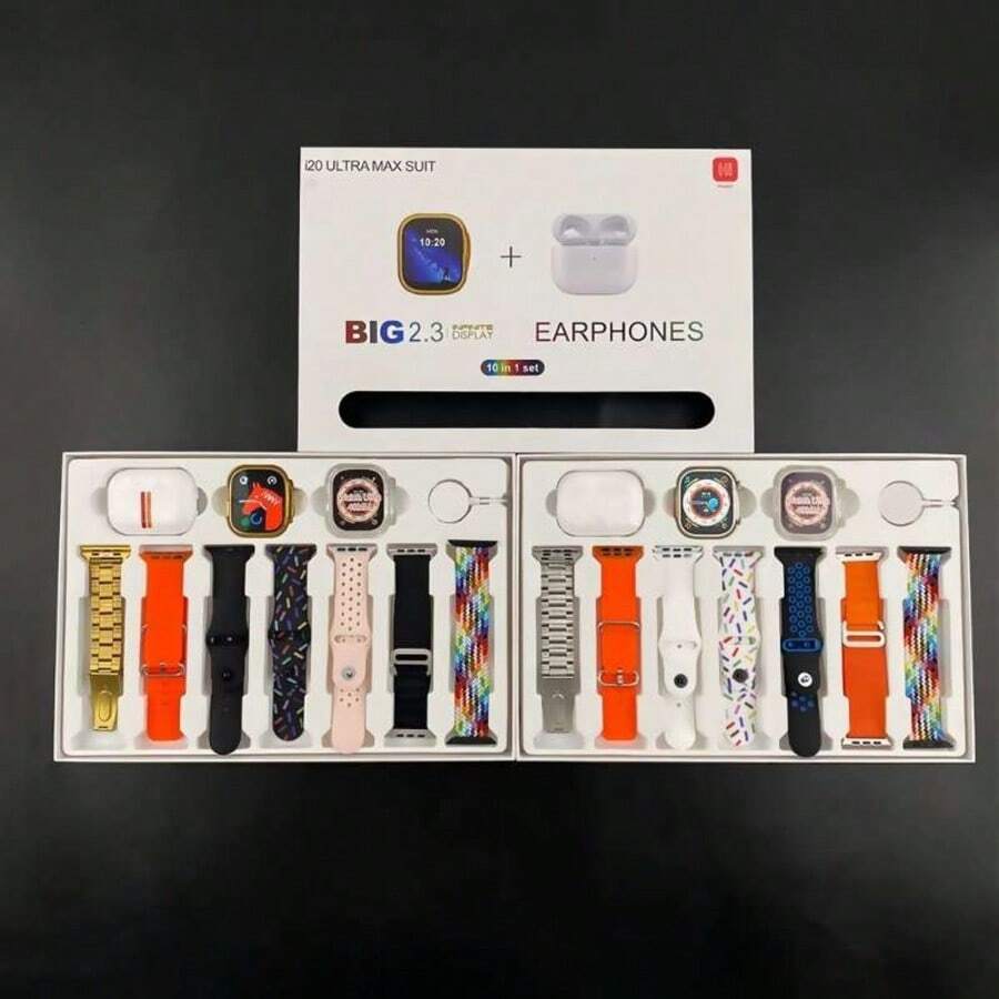 S9 Ultra 10-In-1 Smartwatch Bundle - Bluetooth Calling, Fitness Tracker And Sports Band With Wireless Earphones + 7 Interchangeable Straps - Compatible With IOS And Android - Perfect Gift For Christmas, New Year, Valentine's Day, Father's And Mother's Day, Birthdays And Holidays - Nhiều màu - Xem 1