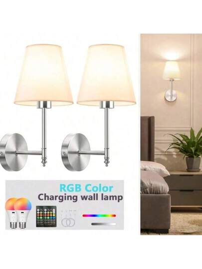 Wand Sconces, Bathroom Vanity Sconces Lighting Wit Fabric Shades, Wireless Installation, Battery Charging, Remote Control Industrial Lamps, Lights Bedroom Living Room Kitchen