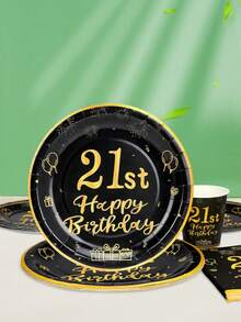 10pcs/50pcs/80pcs 21st Birthday Party Supplies Black And Golden 21st Years Old Party Paper Plates Dinner Plates Dessert Plates Cups Napkins Dinnerware Cheers To 21 Years Decorations Tablecloth Set Tableware Kit For Man Women Him Her Retirement Anniversasry Birthday Party Favors - 21 Years Old - View 5