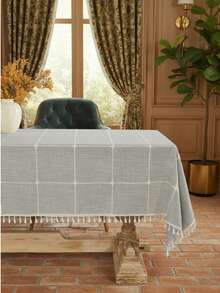 1pc Faux Linen Round Tablecloth, Dust-Proof & Wrinkle-Resistant Table Cover, Washable Tablecloth Suitable For Indoor & Outdoor, Farmhouse Decor, Picnic, Table Decoration, Khaki - Grey - View 12