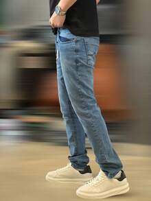 Men's Slim Denim Jeans, Elastane Lycra - 大理石藍 - 查看 2