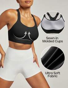 Medium-High Support Sports Bras For Women Molded Cup Adjustable Strappy Sports Bra Supportive Bras For Yogahalloween - màu đen - Xem 4