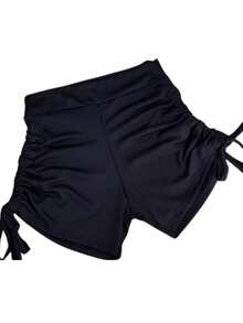 SW Shorts Praia Biquini Sunkini Short com Ajustes nas laterais de amarrar Piscina  Feminino verão  Nó    Praia - Preto - Visão 3