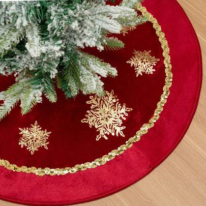 New Christmas Golden Snowflake Sequin Velvet Christmas Tree Skirt Christmas Green Tree Skirt Ornaments