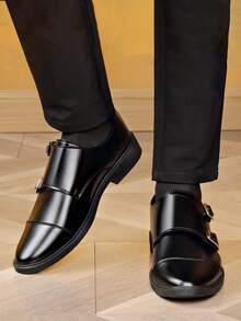 Men's Formal Business Buckle Dress Loafers - Slip-On Soft Sole, Versatile Dress Shoes - Black - View 6