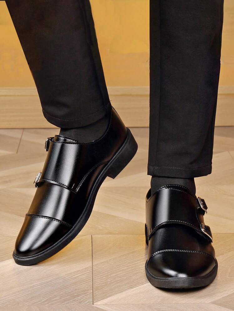 Men's Formal Business Buckle Dress Loafers - Slip-On Soft Sole, Versatile Dress Shoes - Black - View 5