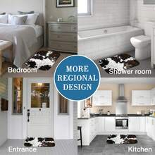 1pc Cowhide Print Bathroom Rug - Durable Non-Slip Quick-Dry Washable Indoor/Outdoor Flannel Rug, Stylish Black & White Cowhide Design For Bathroom, Kitchen, Laundry Room, Bedroom, Terrace, Bathroom Rugs Non Slip Washable, Kitchen Floor Mat, Decorative Floor Mat, Terrace Flooring, Contemporary Home Decor, Highquality Fabric, Apartment Living - trắng - Xem 7