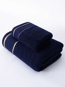 1pc/2pcs/4pcs Modern Minimalist Fashion Line Textured Towel Bath Towel, Non-Shedding, Highly Absorbent, Ultra Soft, Durable Bathroom Accessory, Best Gift For Partner, Towel Size 40*75, Bath Towel Size 70*140 - Dark Blue - View 10