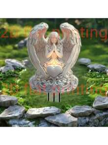 Estaca de jardín de acrílico con ángel de luz eterna impresa en 2D, montada en el suelo, resistente a la intemperie, para decoración de cementerio y luto, decoración del Día de la Madre, decoración exterior, sin electricidad requerida, uso de 4 estaciones, 1 pieza, diseño sereno del ángel, decoración de jardín resistente para exteriores - Multicolor - Ver 13