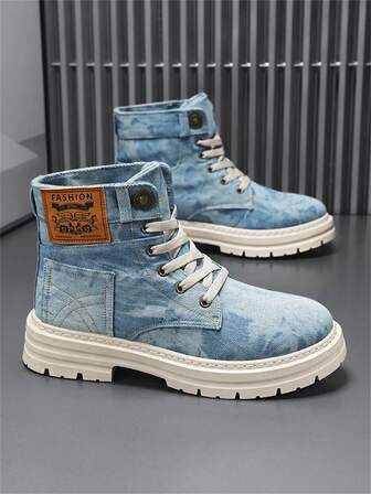 Men's High-Top Chelsea Boots, Leather Warm Lined Snow Boots, Versatile Casual Shoes, Black Winter Boots