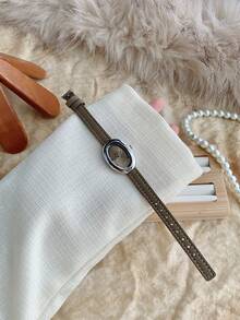 1pc Women's Oval Roman Numeral Casual Elegant Quartz Wrist Watch, Suitable For Daily Wear - Grey - View 2