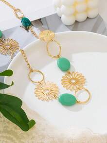 1 pieza Collar largo de mujer con flor hueca de resina colorida y estilo bohemio, accesorio y regalo