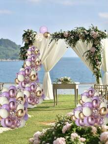 60/120 个紫色和金色气球 - 12 英寸金属薰衣草色和香槟色气球，带五彩纸屑，用于毕业典礼、婚礼、生日和周年庆典、迎婴派对、婴儿主题派对 - 彩色 - 查看 5