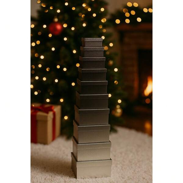 Christmas Halloween Silver Gift Box Set 10 Pieces Lychee Pattern Decorative Packaging Boxes