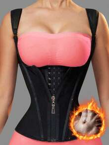 1pc Women's Sports Waist Trainer, New Zipper Waist Cincher Vest, Tummy Control Shapewear, Posture Corrector, Latex Waist Trimmer, Workout Waist Trainer - Black - View 12