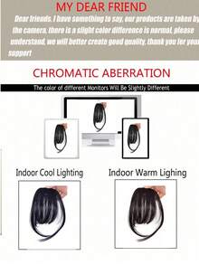 10英寸夹式侧刘海，合成纤维刘海，自然侧刘海，直刘海，接发，黑色带鬓角 - 彩色 - 查看 10