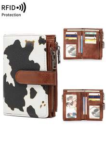 MIYIN 时尚复古女士短款钱包，多功能大容量三折信用卡夹，RFID 防盗刷钱包，适合日常使用，可装信用卡/身份证/硬币/现金/收据/照片，女士双拉链手拿包，适合日常购物，小巧便携，可作为礼物、生日礼物、周年纪念礼物。 - 棕色 - 查看 8