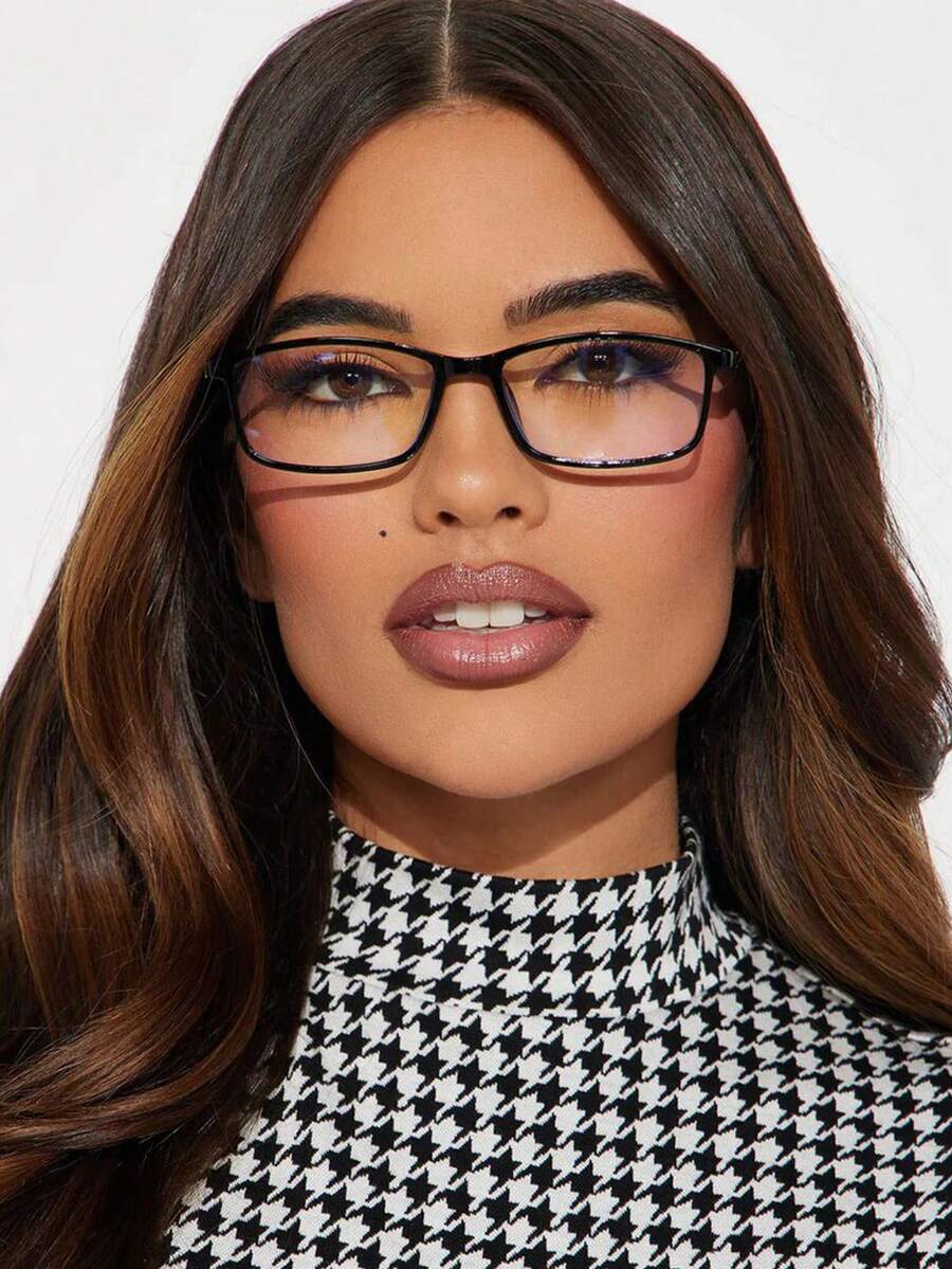 1 par de gafas rectangulares negras de mujer con montura pequeña de PC, estilo retro casual elegante para oficina, moda simple sin graduación