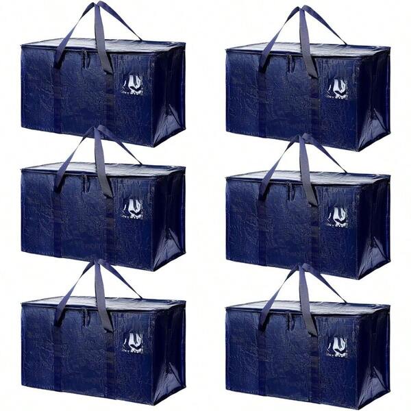 6 Pack Moving Storage Bags HeavyDuty With Zippers And Reinforced Handles Packing Storage Totes For Clothes Bedding Dorm Essentials Storing Saving Space Plastic Storage Totes Dark Blue