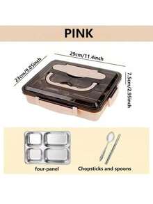 304 Stainless Steel Lunch Box Tray, Portable Large Capacity Bento Box, Food Insulated Lunch Box, Reusable Plate With Lid And Buckle, Includes Chopsticks And Spoon