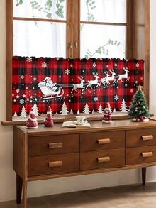 1 pieza Cortina decorativa de alta gama con patrón de elementos navideños y bola de Navidad, universal para todas las estaciones, para uso en exteriores, cenador, dormitorio, cocina, oficina, estudio, sala de estar - Cortina de pantalla de ventana semi opaca (peso de tela 100g)