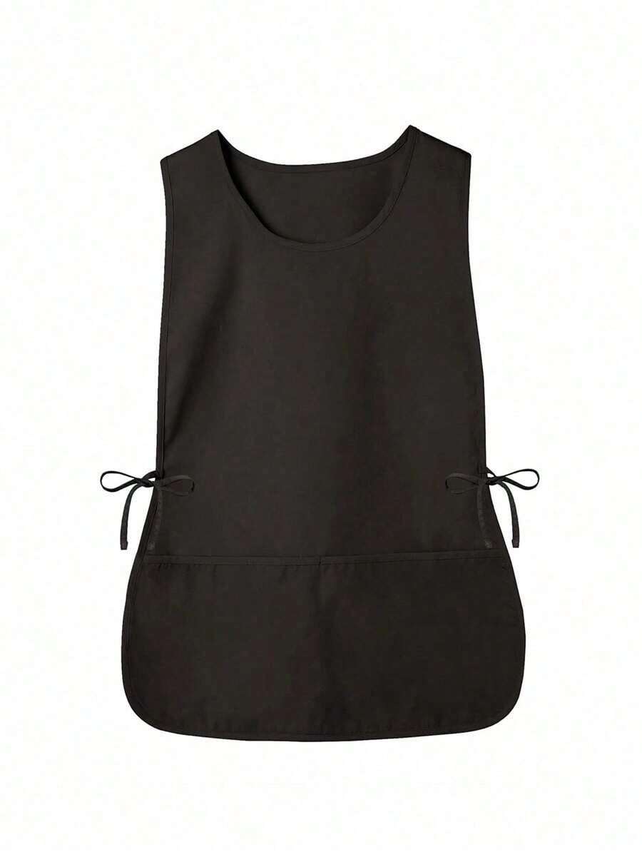 1pc Unisex Apron For Home Cleaning, Pinafore Style With 2 Pockets - màu đen - Xem 1