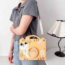 Cute Cat Design Tablet Case Compatible With Ipad A16 11th/10th/Mini/56789th/Air/Pro S6lite A7 A8 A9 Plus, With 360° Rotating Ring Stand & Portable Handle, Shockproof Silicone Cover - Yellow - View 10