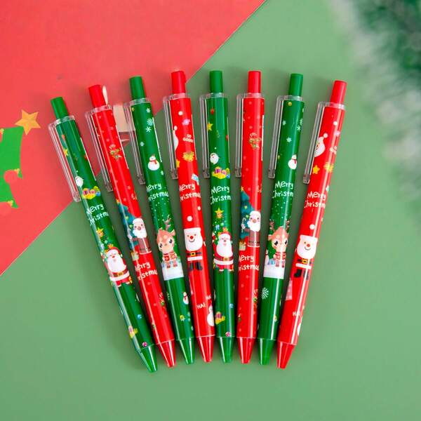 Random 50pcs/20pcs/6pcs Christmas Santa & Snowman Pattern Gel Pens, Festive Style Smooth Writing Gel Pens With Clip For Students Office Christmas Gifts