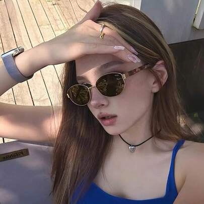 1/2 Pair Retro Bohemian Metal Frame Oval Glasses, Unisex Glasses Suitable For Street Style, Beach Vacation, Casual Daily Wear