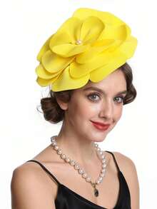 1pc Large Rose Flower Fascinators Hat Dainty Satin Fabric Big Camellia Flower Headband For Women Wedding Part Dance Clothes Accessories Jewelry Costume,For Summer Costume,Party - Flower Headband - View 7