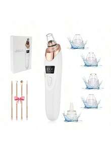 3-Speed Blackhead Remover Pore Cleaner, USB Rechargeable Adult Facial Pore Cleansing Kit, Multi-Functional Cleaning Tool - Acne Removal Tool + Women Blackhead Extractor - Gold - View 3