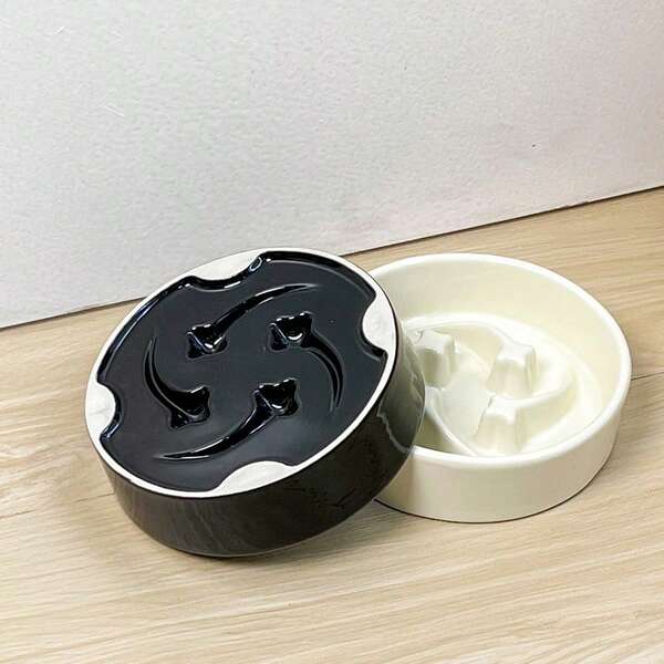 Hygienisch und leicht zu reinigen, keramische kreative und einfache Meteor Langsam Futter Schüssel, keramische Haustier Schüssel, Anti-Würge Langsam Futter Schüssel, Kippfeste Katzen Schüssel, Hunde Schüssel, Katzen Futter Schale