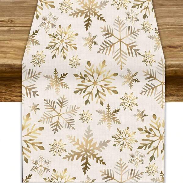 Weihnachtstischläufer, goldene Schneeflocken & Cottage Weihnachtsferien Dekoration, Winterliche Innenraum Heimdekoration